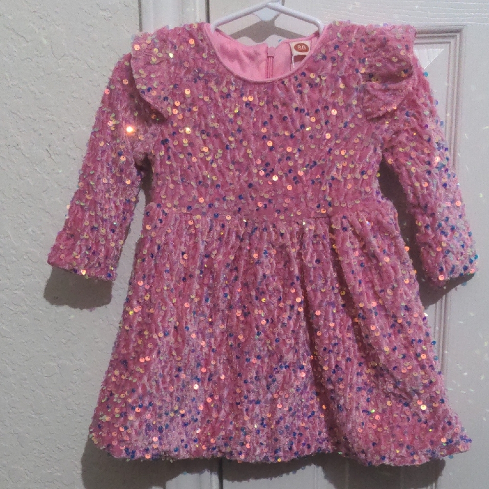 NWT OLEMEK Baby Girl Fancy Pink & Blue Sequined Dress. Size 9-12 Months